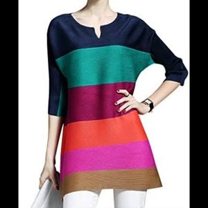 Five Cats Women's 3/4 Sleeve Stripe Hit Colors Loose Top/Tunic Size M